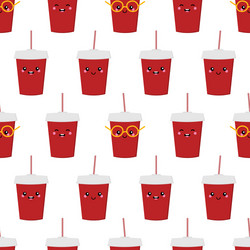 soft drinks red soda cups characters pattern vector image