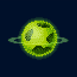 green planet of solar system with orbit pixel art vector