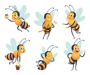 Cartoon bee happy flying insect mascot nature vector