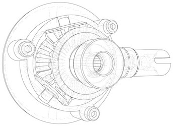 Gearbox sketch rendering 3d wire-frame vector