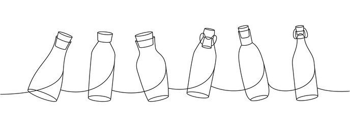 glass bottles one line continuous drawing empty vector image