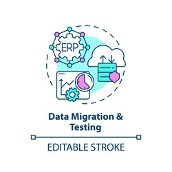 2d data migration and testing line icon concept vector image