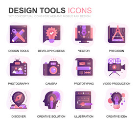 modern set design tools gradient flat icons vector image