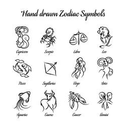 Hand drawn collection with zodiac signs icons Vector Image