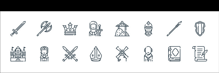 Medieval times line icons linear set quality vector