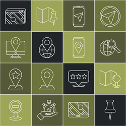 set line push pin folded map with magnifying vector image