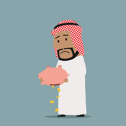 Arabian businessman with empty piggy bank vector