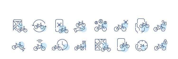 Bicycle icons bike sharing apps pixel perfect vector