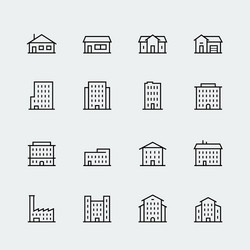 Building Icon Set - Thin Line Style vector image