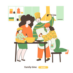 Family cook together flat cartoon house vector