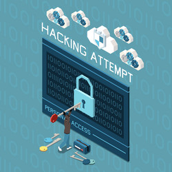 hacking lock isometric composition vector image