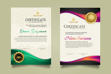 set modern certificate template with flow lines vector image