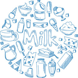 sketch milk products farm breakfast vector