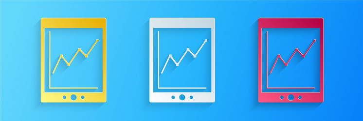 Paper cut tablet with statistic graph chart icon vector