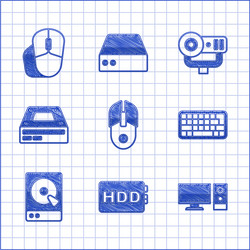 set computer mouse hard disk drive hdd monitor vector image
