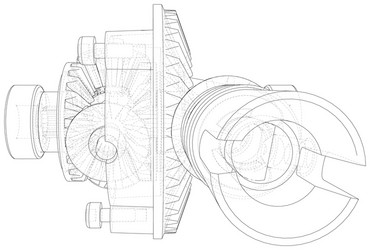 Inside view on gearbox cross section with gears vector