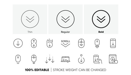 scroll down line icons scrolling mouse landing vector image