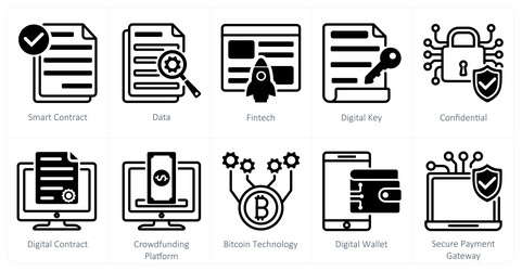 a set of 10 blockchain icons as smart contract vector image