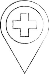 map pointer icon with cross hospital symbol vector image