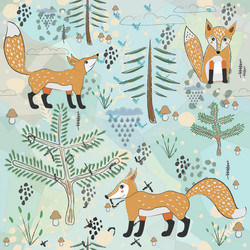 seamless pattern with foxes scandinavian vector image