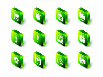 set trash can inkwell document folder briefcase vector image