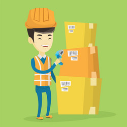 warehouse worker scanning barcode on box vector image