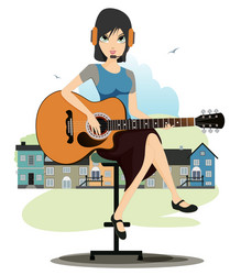 Woman playing guitar vector