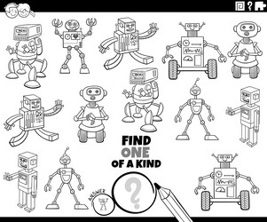 one of a kind task with cartoon robots coloring vector image