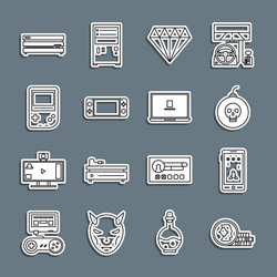 set line coin for game mobile and playing bomb vector image