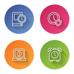 set line time for book clock with shield laptop vector image
