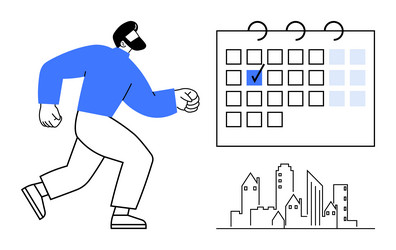 man running toward calendar with marked date vector image