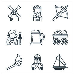 Medieval times line icons linear set quality vector