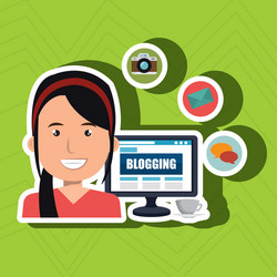 Person blogging on desktop computer isolated icon vector