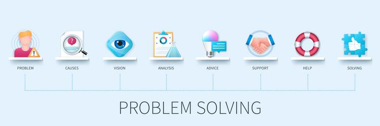 Problem solving banner with icons vector