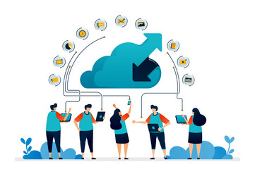 download and upload system cloud network sharing vector image