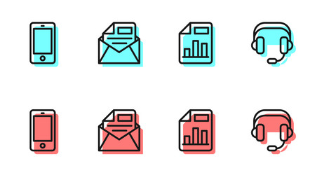 set line document with graph chart mobile phone vector image