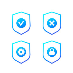 shield with check mark cross icons vector