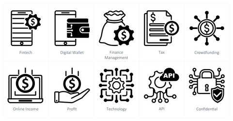 a set of 10 blockchain icons as fintech digital vector image