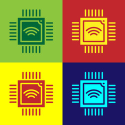pop art computer processor with microcircuits cpu vector image