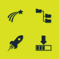 set falling star loading rocket ship with fire vector image