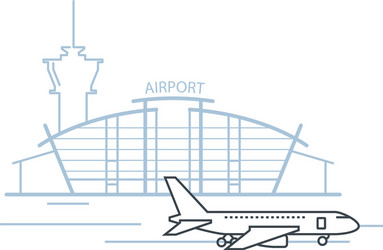 airport terminal building front view and airplane vector