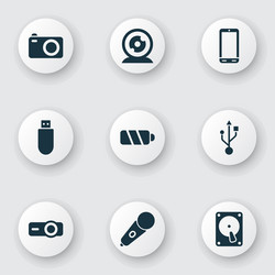 Device icons set with battery projector web vector