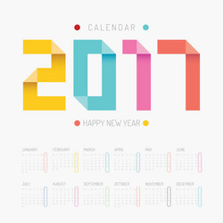 2017 calendar colorful happy new year design vector image