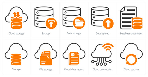 a set of 5 seo icons as cloud storage backup data vector image