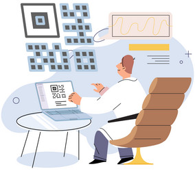 man with laptop analyzing financial data and qr vector image