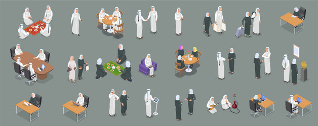 arab people isometric icons set vector