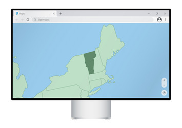 Computer monitor with map of vermont in browser vector