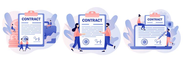contract concept tiny business people shaking vector image