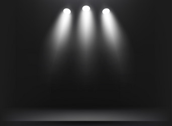 Dark illuminated studio with bright projectors 3d vector