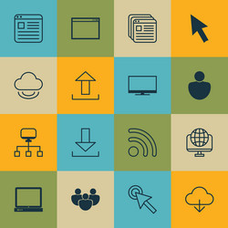 set of 16 online connection icons includes vector image